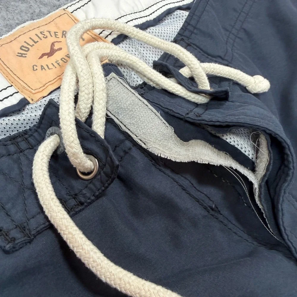 VTG Y2K Hollister Men XL Cargo Board Shorts Navy Blue Swim Trunks 1922